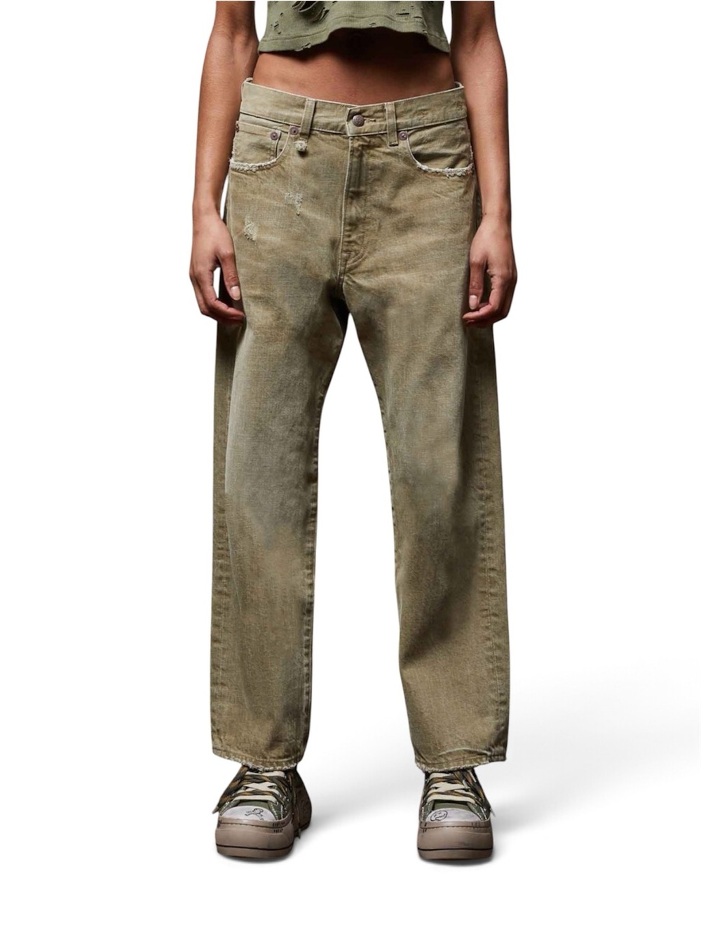 R13 Boyfriend Jean in Moss Green Japanese denim